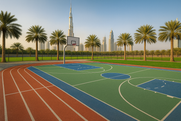 Running Track With Basketball Court