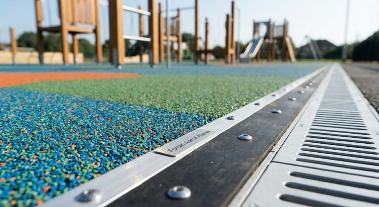 Close-up of Premium EPDM Rubber Surfacing and Integrated Drainage Channel